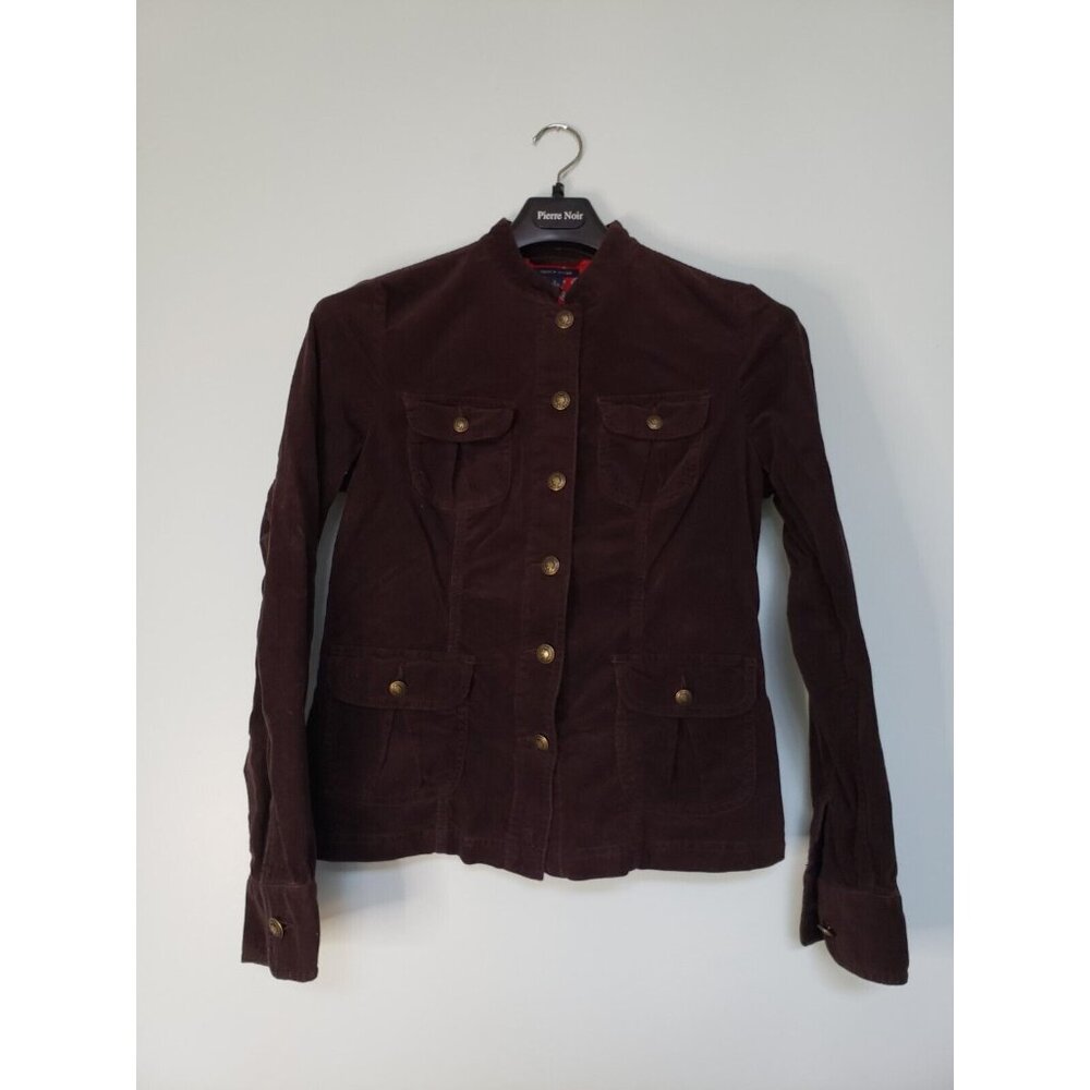 Tommy Hilfiger Women Sz M Brown Button Front Long Sleeve Jacket Corduroy Pockets